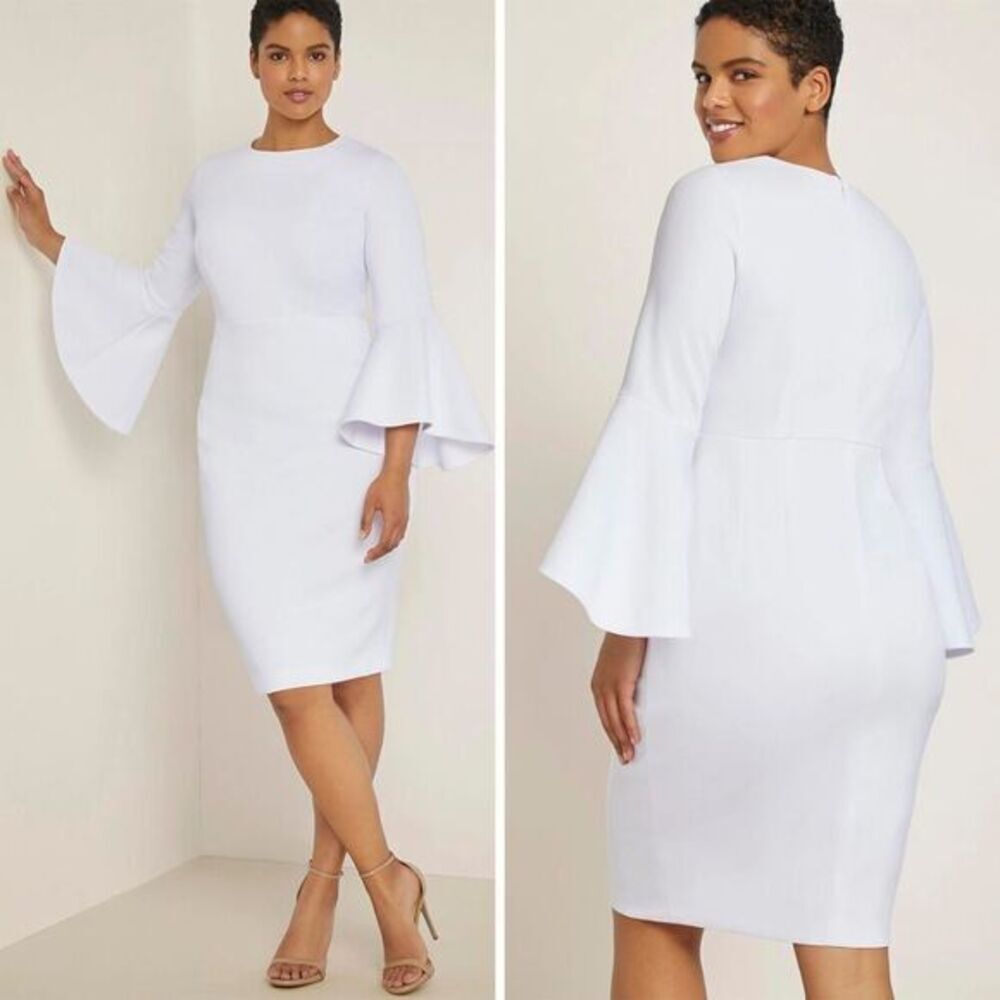 NEW‎ Eloquii white Flare Sleeve Scuba Dress, 26